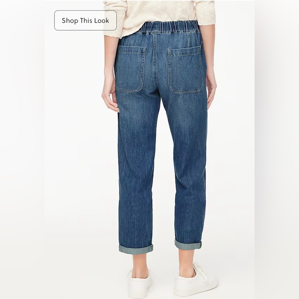J. Crew Blue Denim Elastic Waste Drawstring Pants/Jeans - Picture 3 of 11
